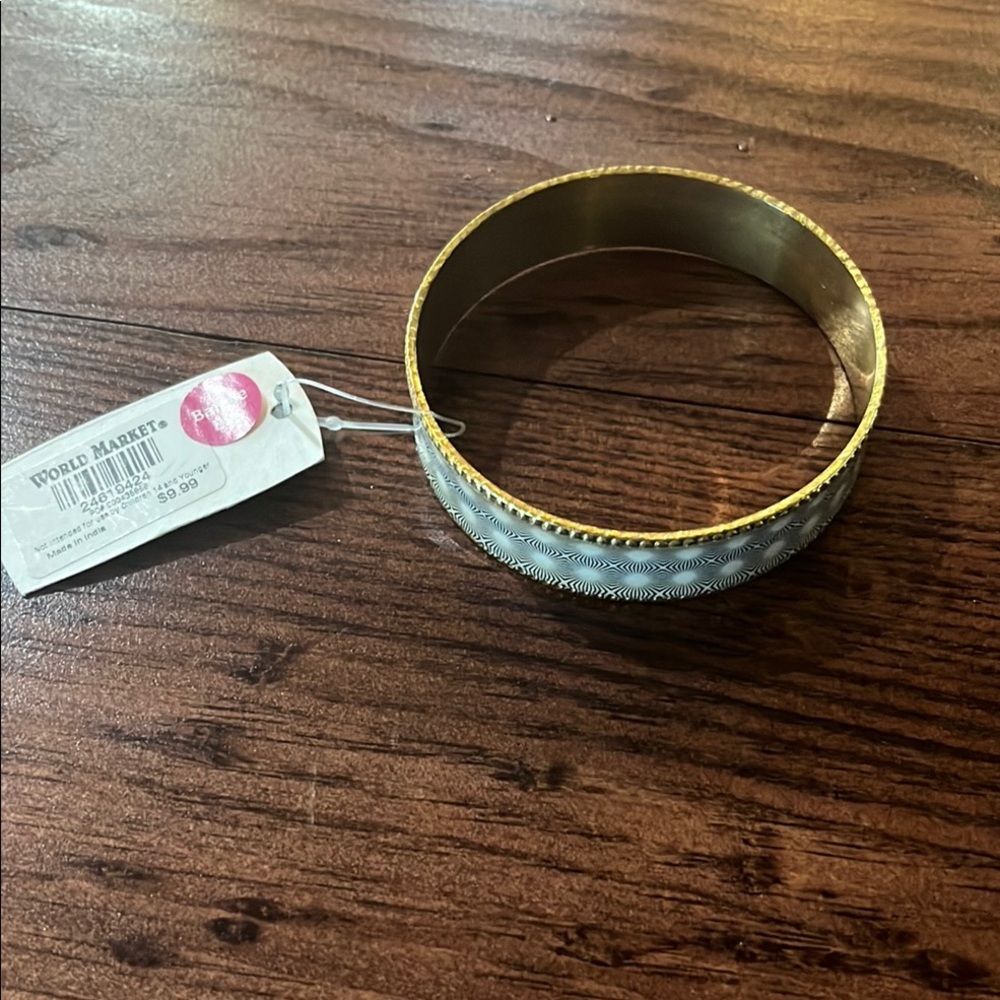 Gold, Black, and White Bangle Bracelet